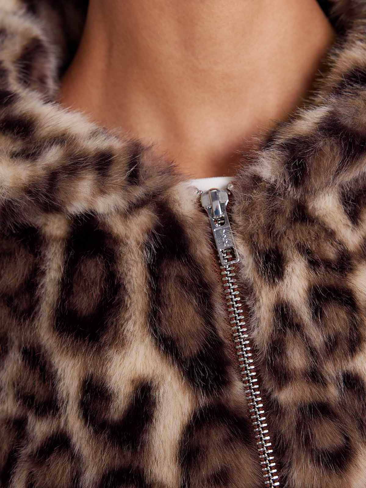 ASOBIO Leopard Print Faux Mink Hooded Jacket