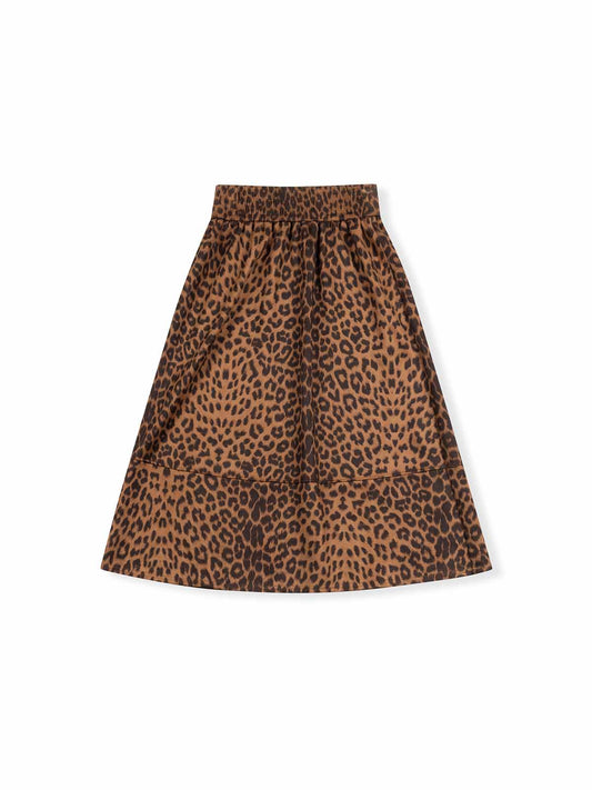 ASOBIO Leopard Print Faux Suede Midi A-Line Skirt