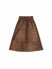 ASOBIO Leopard Print Faux Suede Midi A-Line Skirt