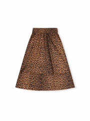 ASOBIO Leopard Print Faux Suede Midi A-Line Skirt