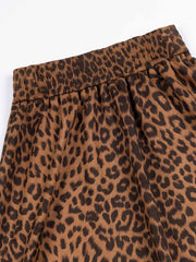 ASOBIO Leopard Print Faux Suede Midi A-Line Skirt