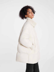 ASOBIO Knit Collar Mid-Length A-Line Down Jacket