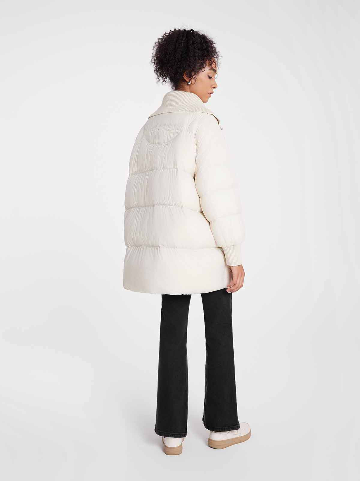 ASOBIO Knit Collar Mid-Length A-Line Down Jacket