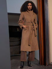 ASOBIO Tailored Funnel-Neck Button-Up Wool Coat