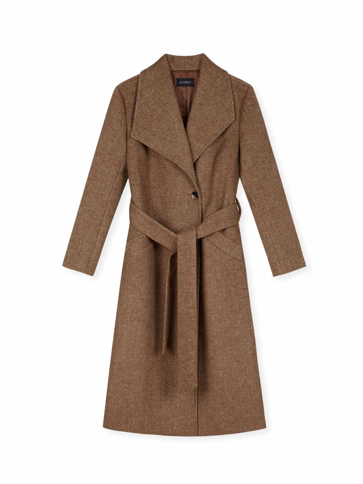 ASOBIO Tailored Funnel-Neck Button-Up Wool Coat