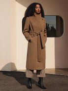 ASOBIO Tailored Funnel-Neck Button-Up Wool Coat