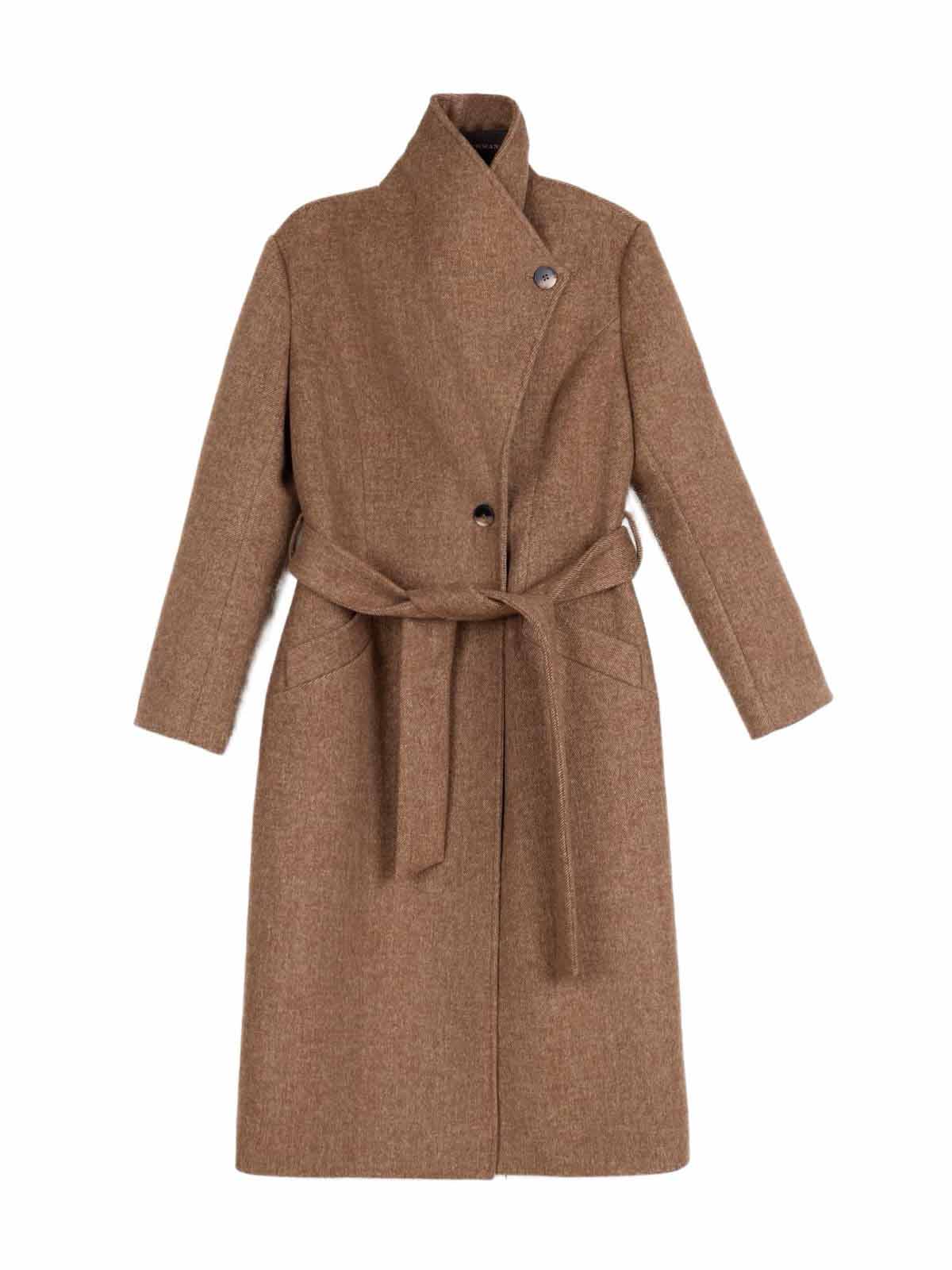 ASOBIO Tailored Funnel-Neck Button-Up Wool Coat