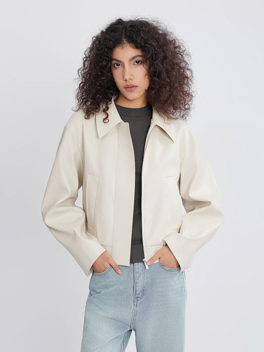 ASOBIO Faux Leather Zip-Up Bomber Jacket