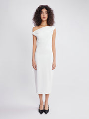 ASOBIO Asymmetric Neckline Knit Midi Dress