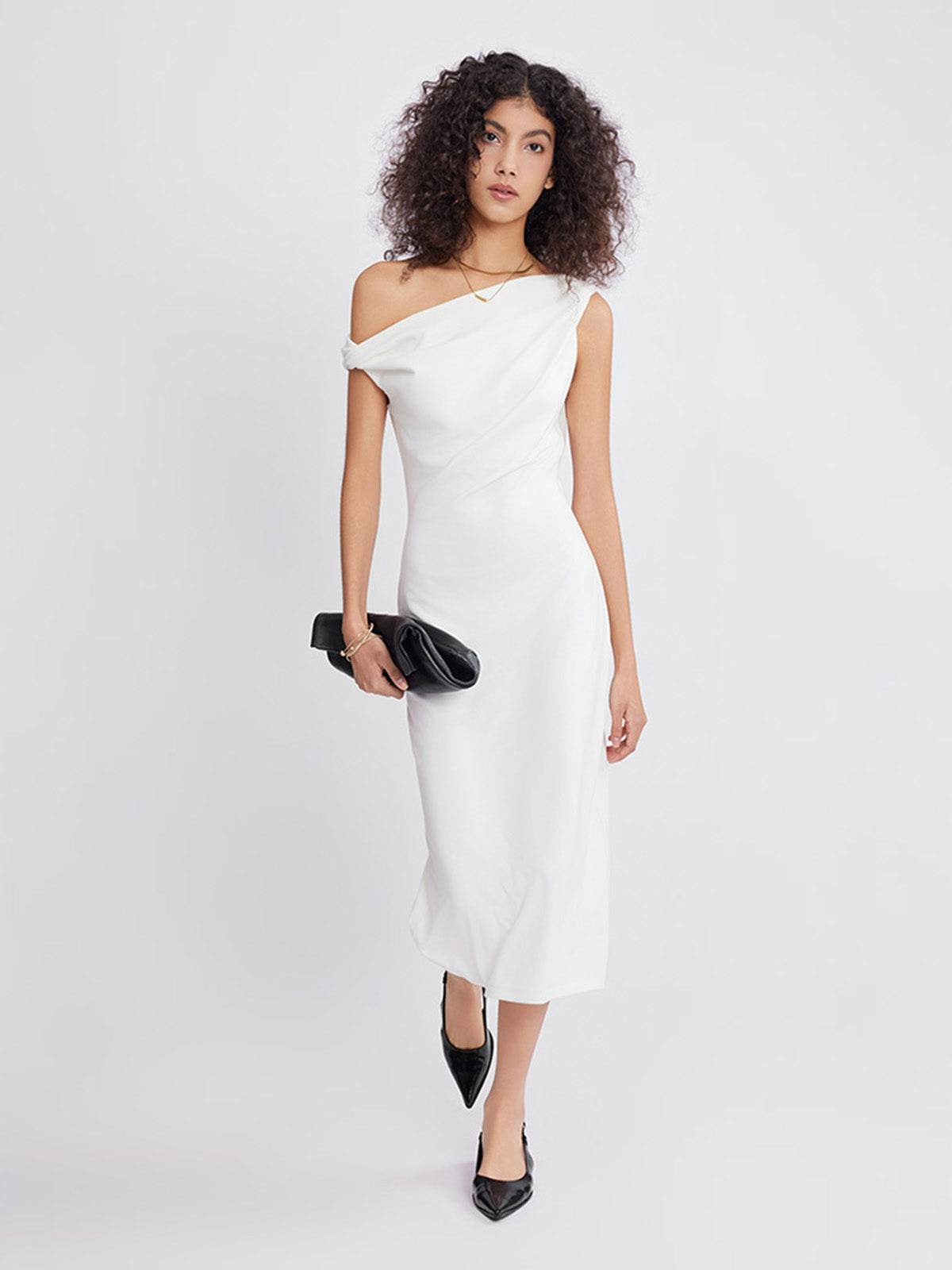 ASOBIO Asymmetric Neckline Knit Midi Dress