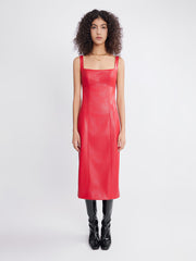 ASOBIO Square Neck Faux Leather Midi Dress