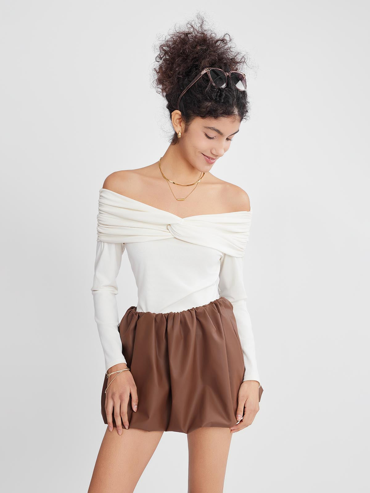 ASOBIO Twist Off-Shoulder Long Sleeve Top