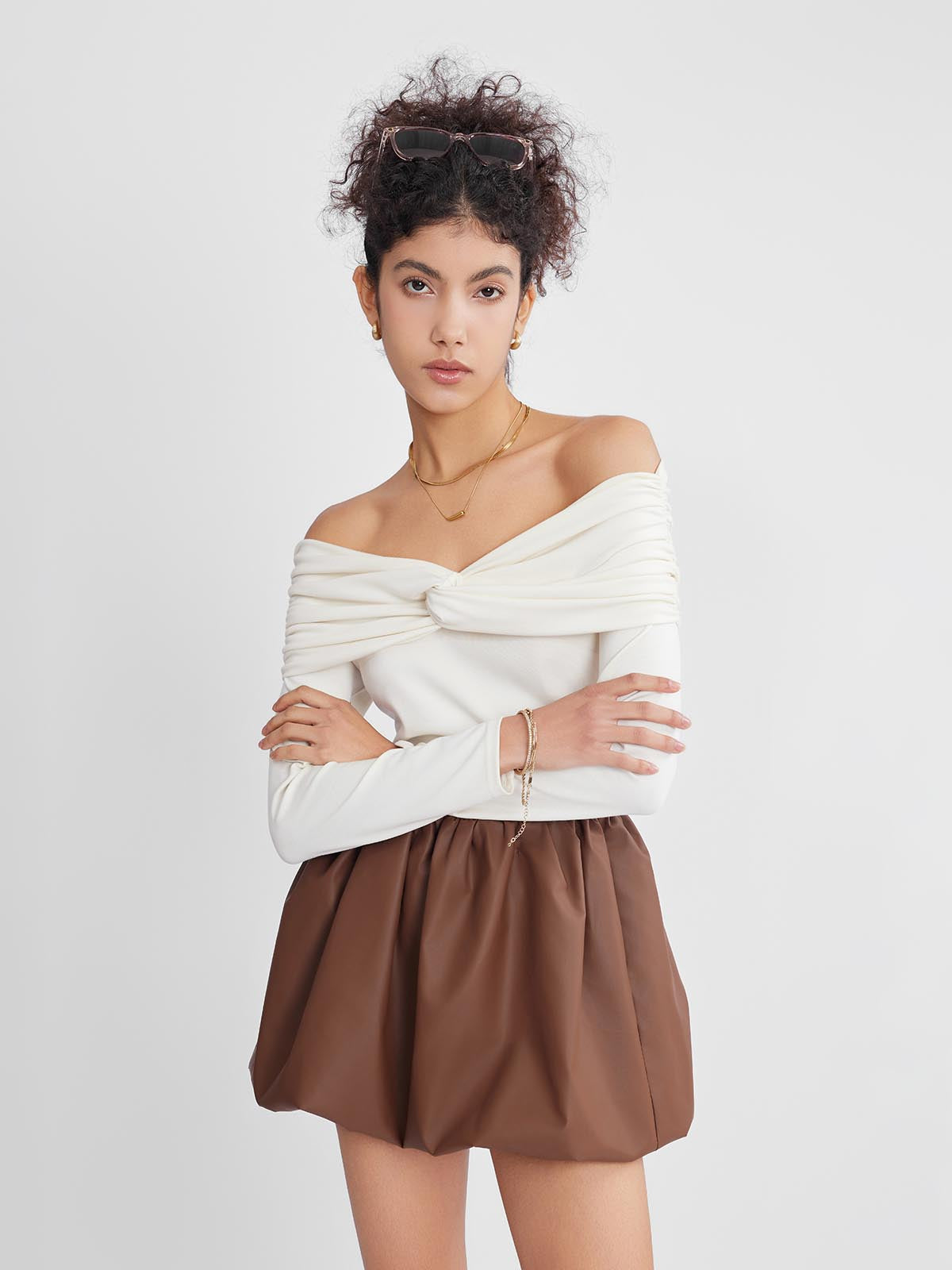 ASOBIO Twist Off-Shoulder Long Sleeve Top