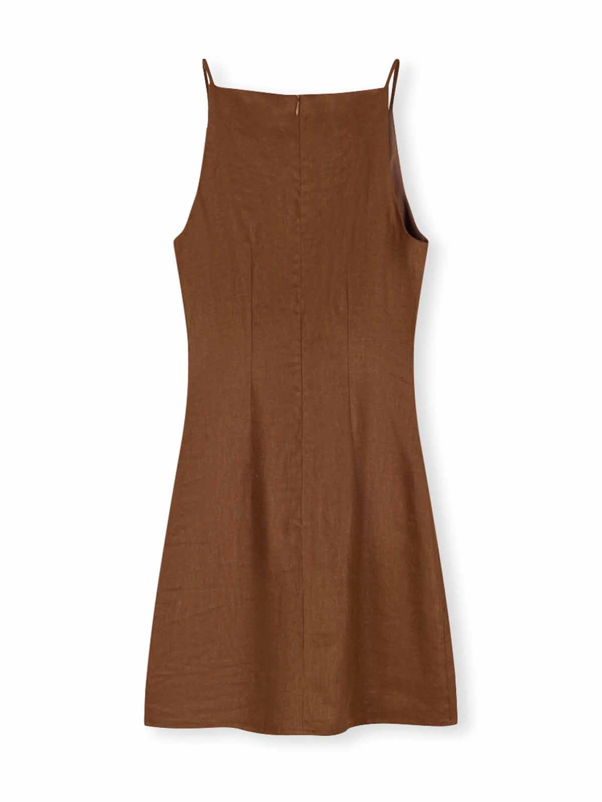 ASOBIO 100% Linen Faux-Wrap Mini Dress