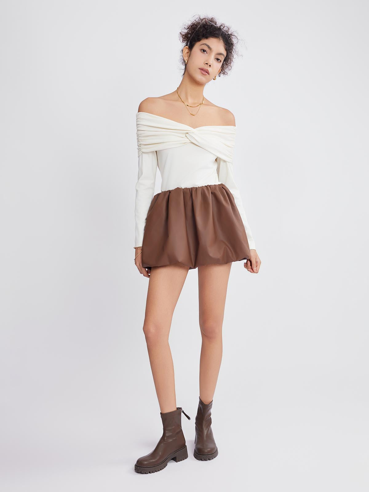 ASOBIO Faux Leather Bubble Hem Mini Skort