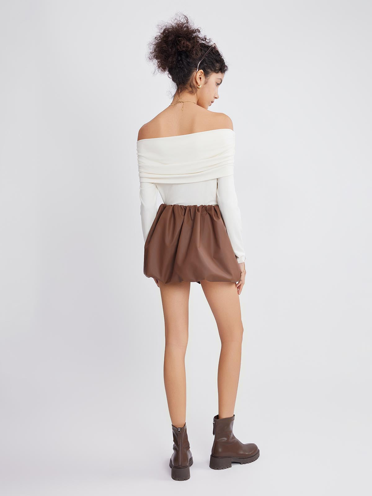 ASOBIO Faux Leather Bubble Hem Mini Skort