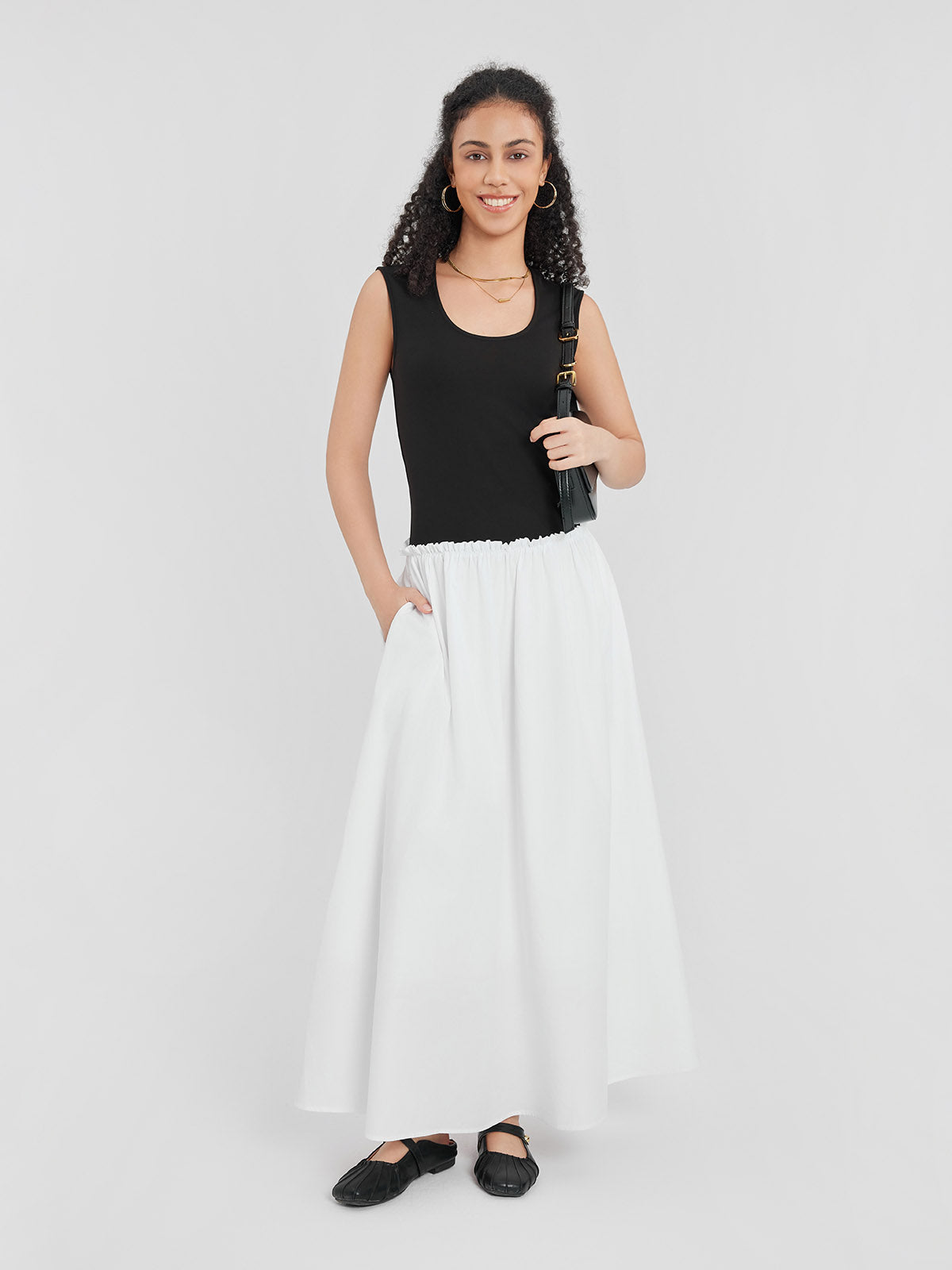 ASOBIO Fit-and-Flare Cotton Maxi Dress with Contour Bodice