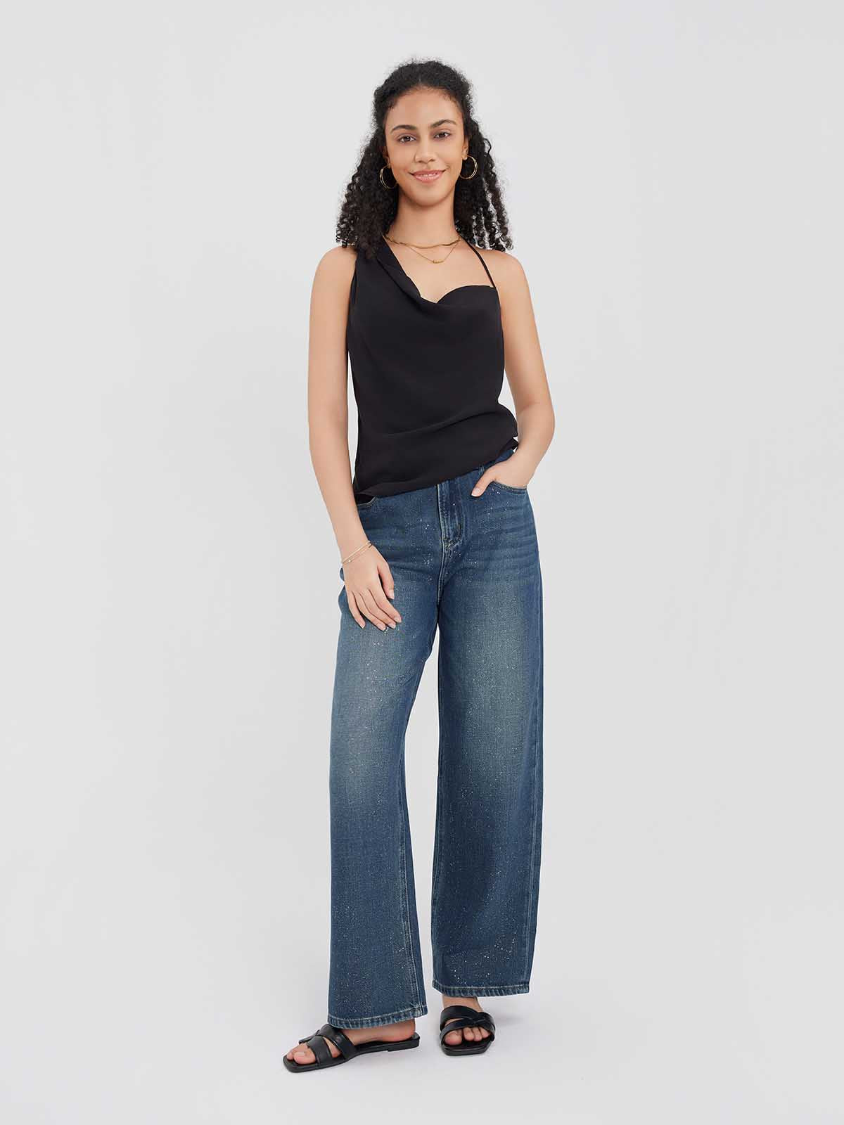 ASOBIO Asymmetric Draped Chiffon Cami