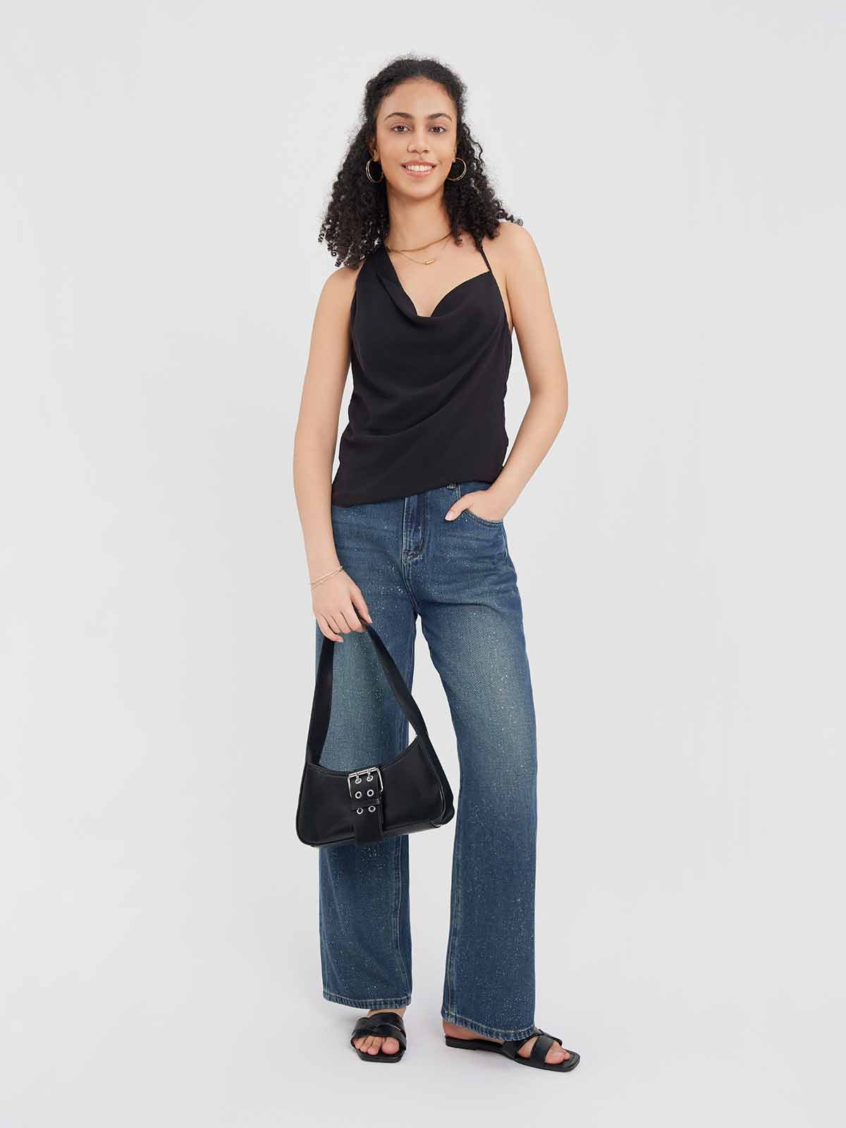 ASOBIO Asymmetric Draped Chiffon Cami