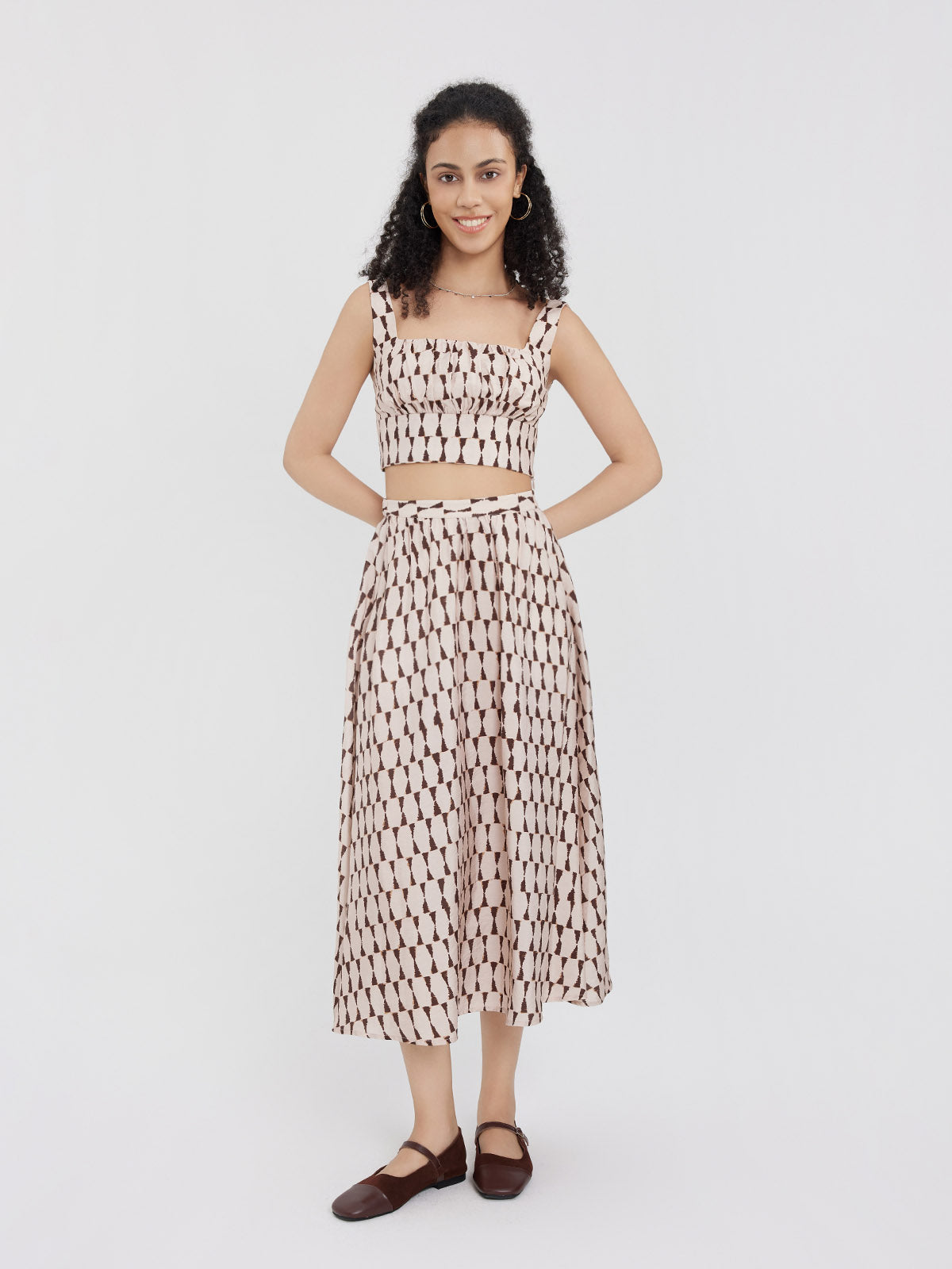 ASOBIO Smocked Square-Neck Top