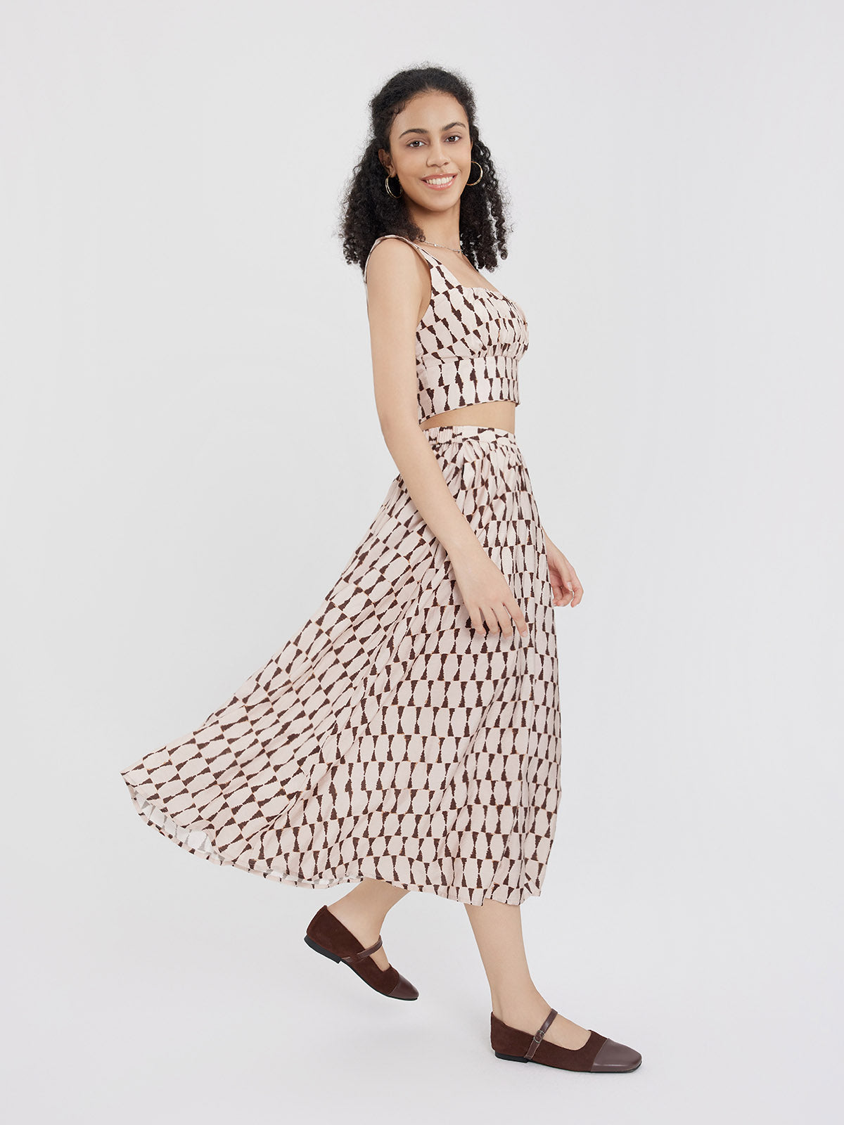 ASOBIO Smocked Square-Neck Top