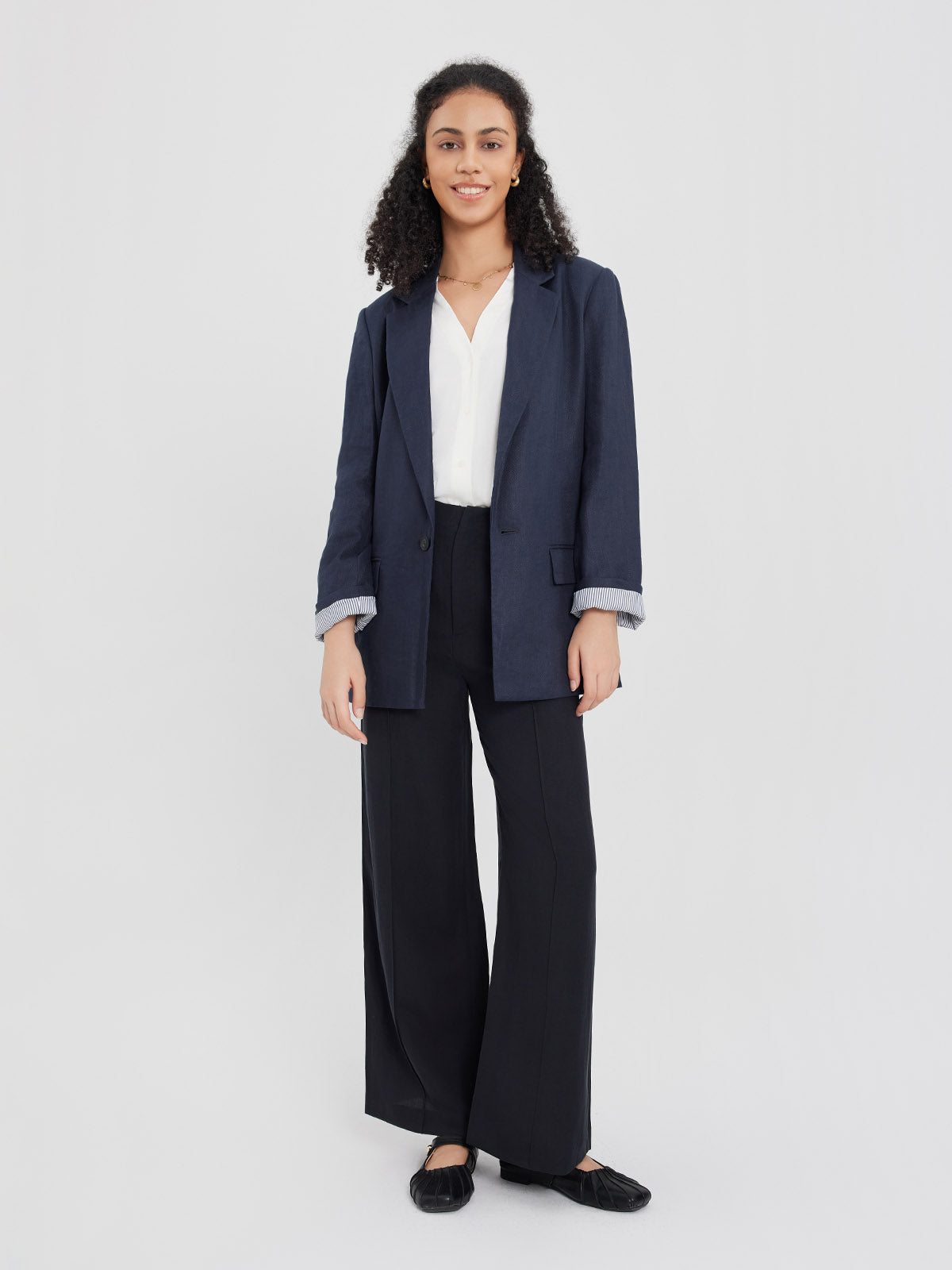 ASOBIO 100% Linen Blazer with Striped Lining
