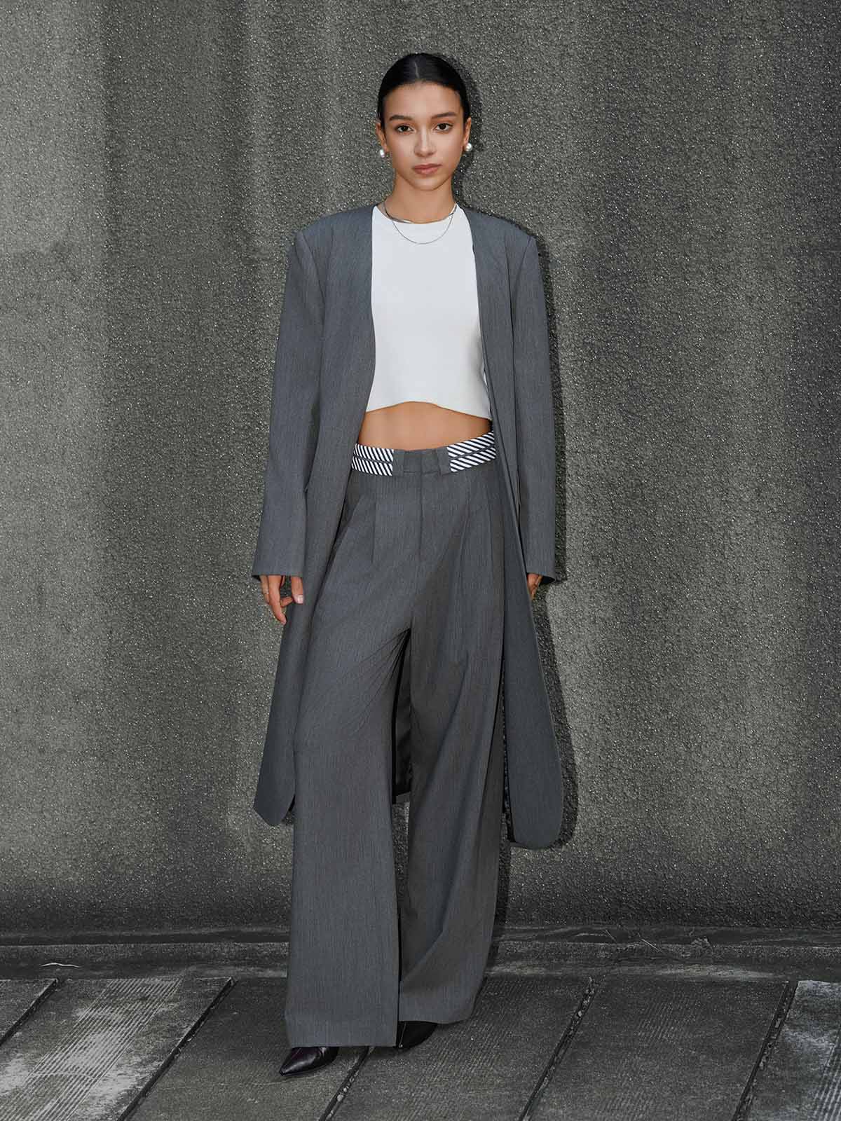 ASOBIO Tailored Contrast Waistband Straight-Leg Trousers