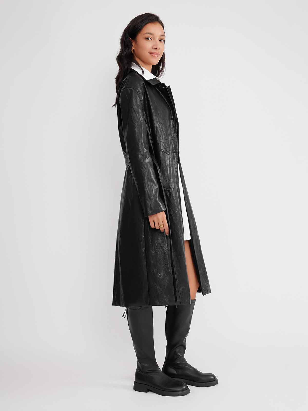 ASOBIO Vegan Leather Longline Trench Coat