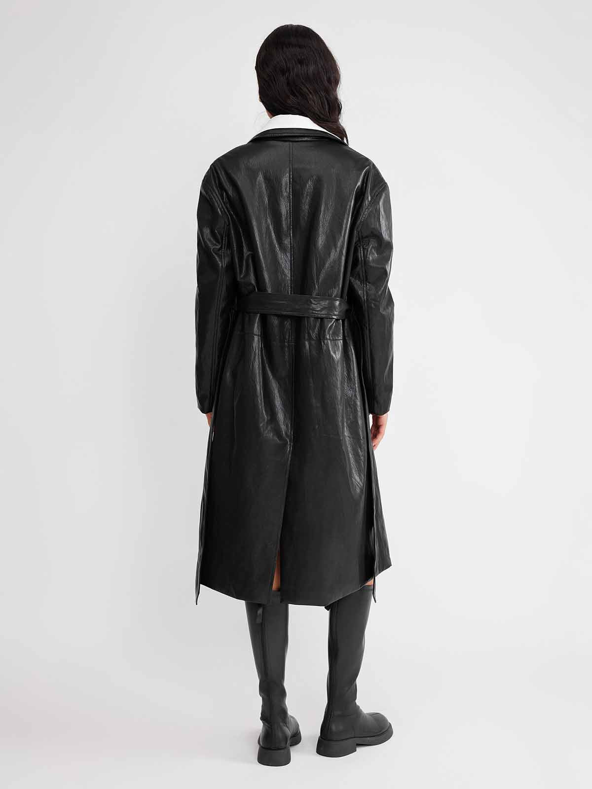 ASOBIO Vegan Leather Longline Trench Coat