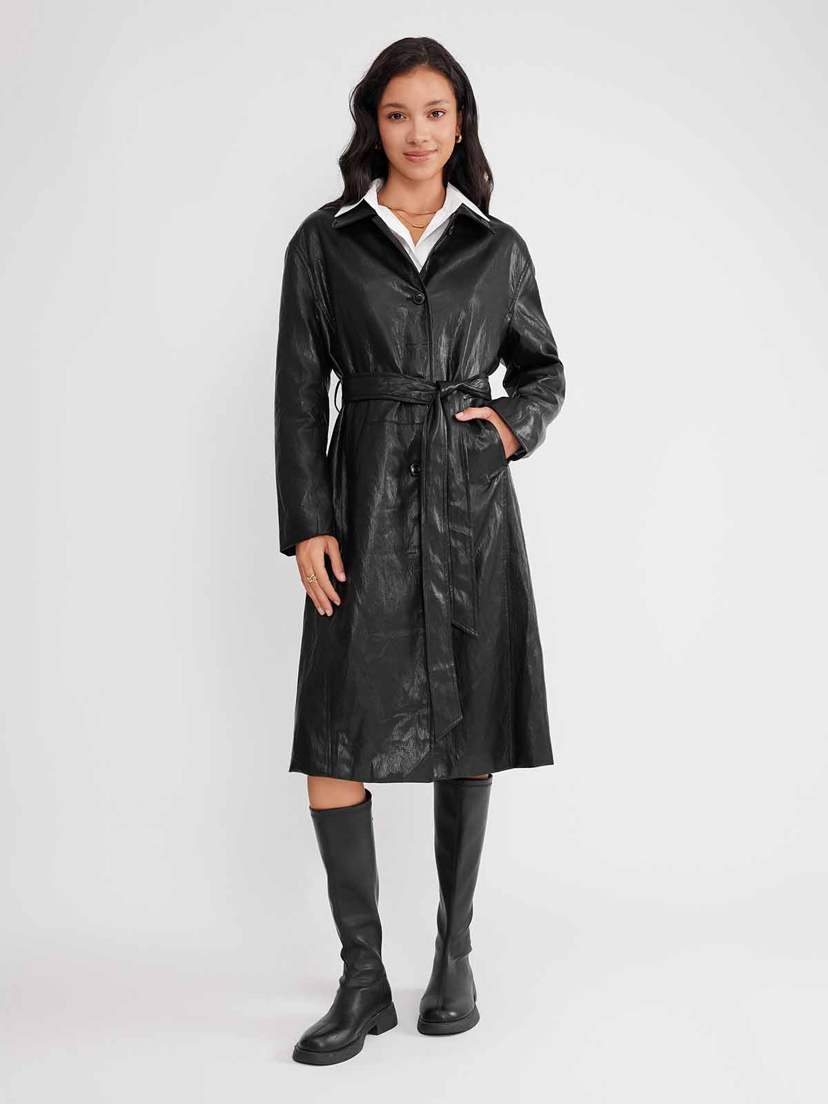 ASOBIO Vegan Leather Longline Trench Coat