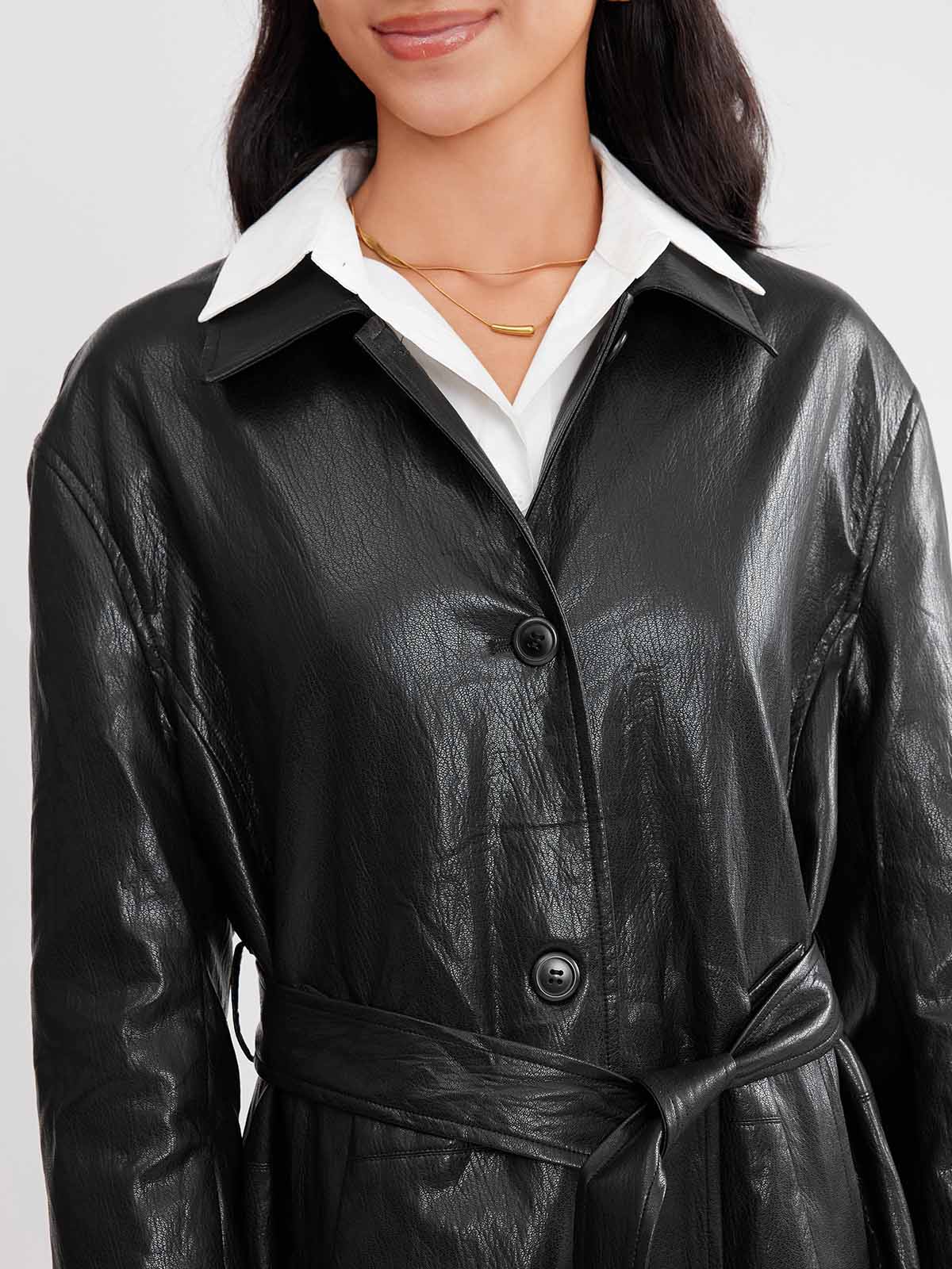 ASOBIO Vegan Leather Longline Trench Coat