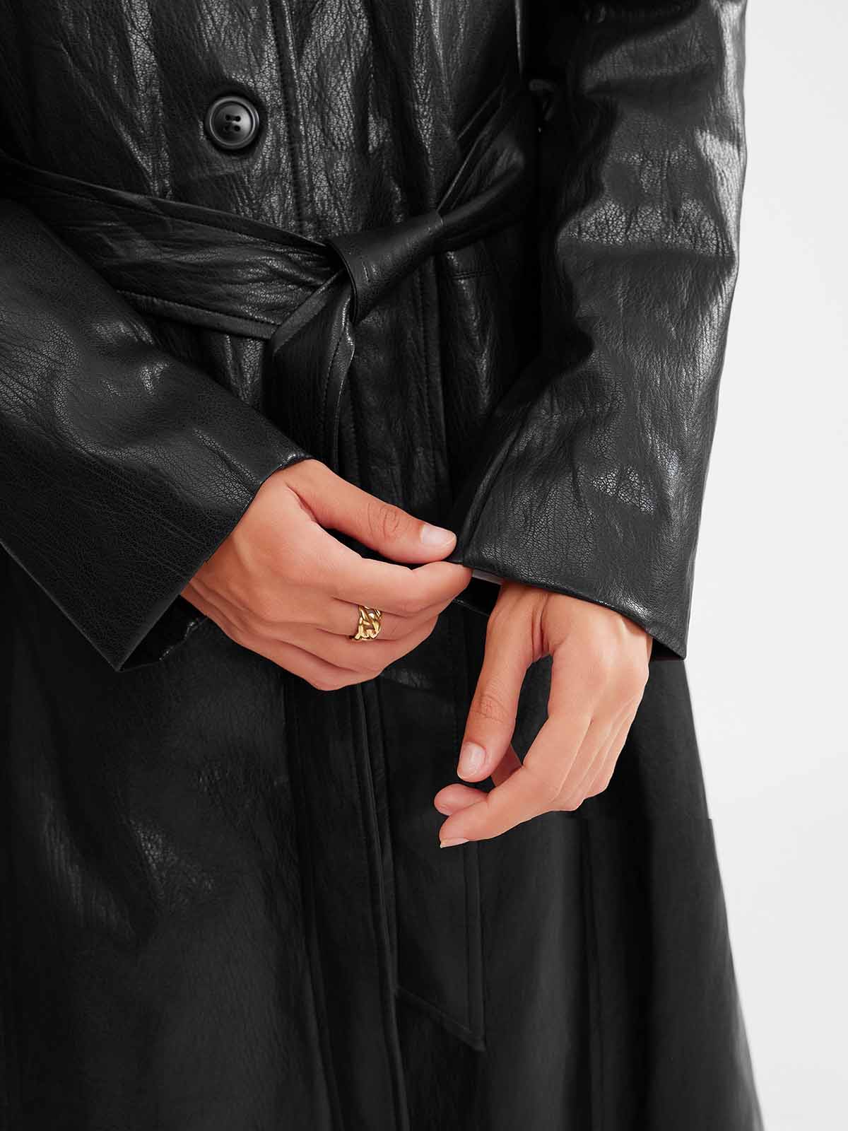 ASOBIO Vegan Leather Longline Trench Coat