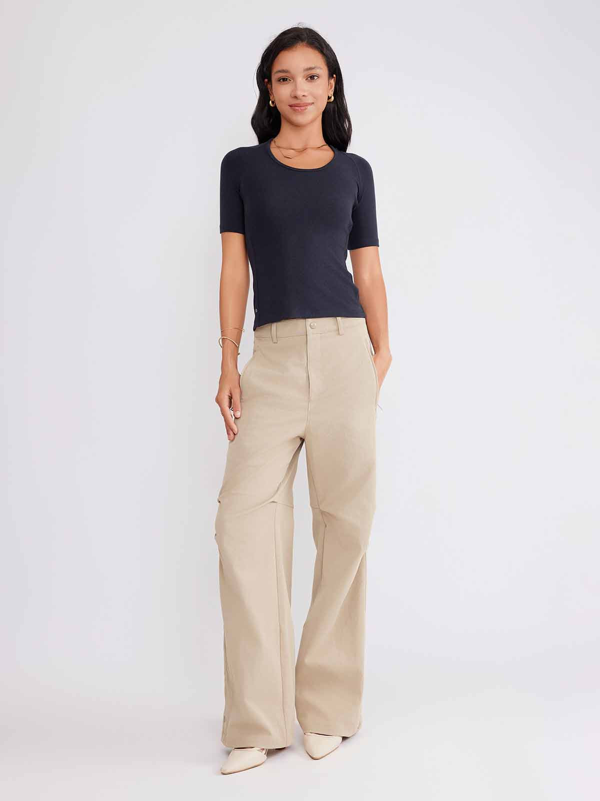 ASOBIO Pleated-Knee Utility Pants