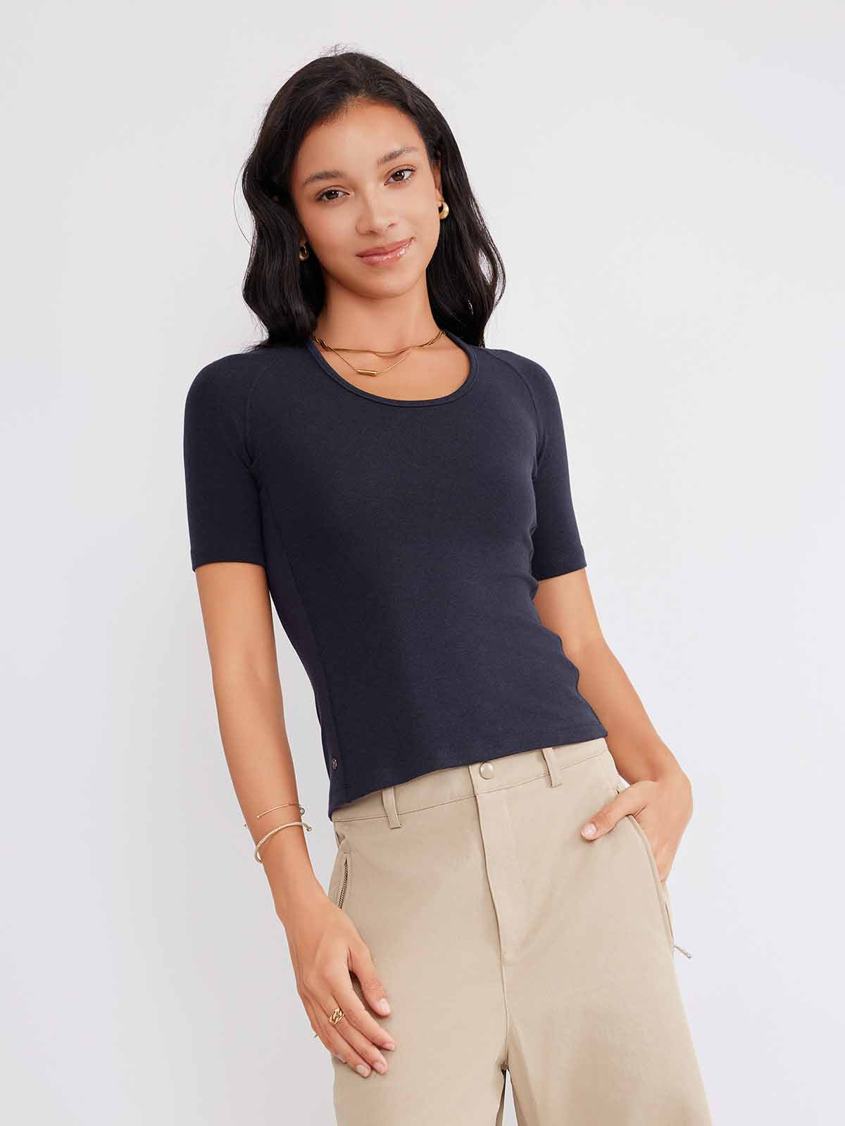 ASOBIO Wool Blend Short-Sleeve Top