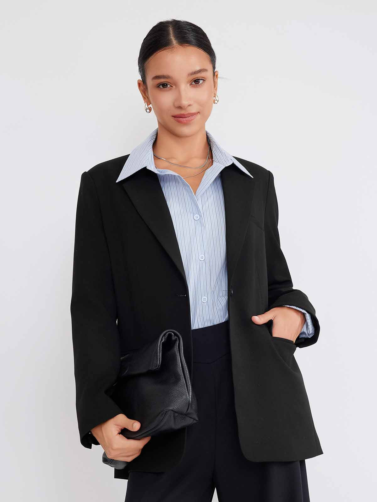 ASOBIO Wool Blend Belted Blazer