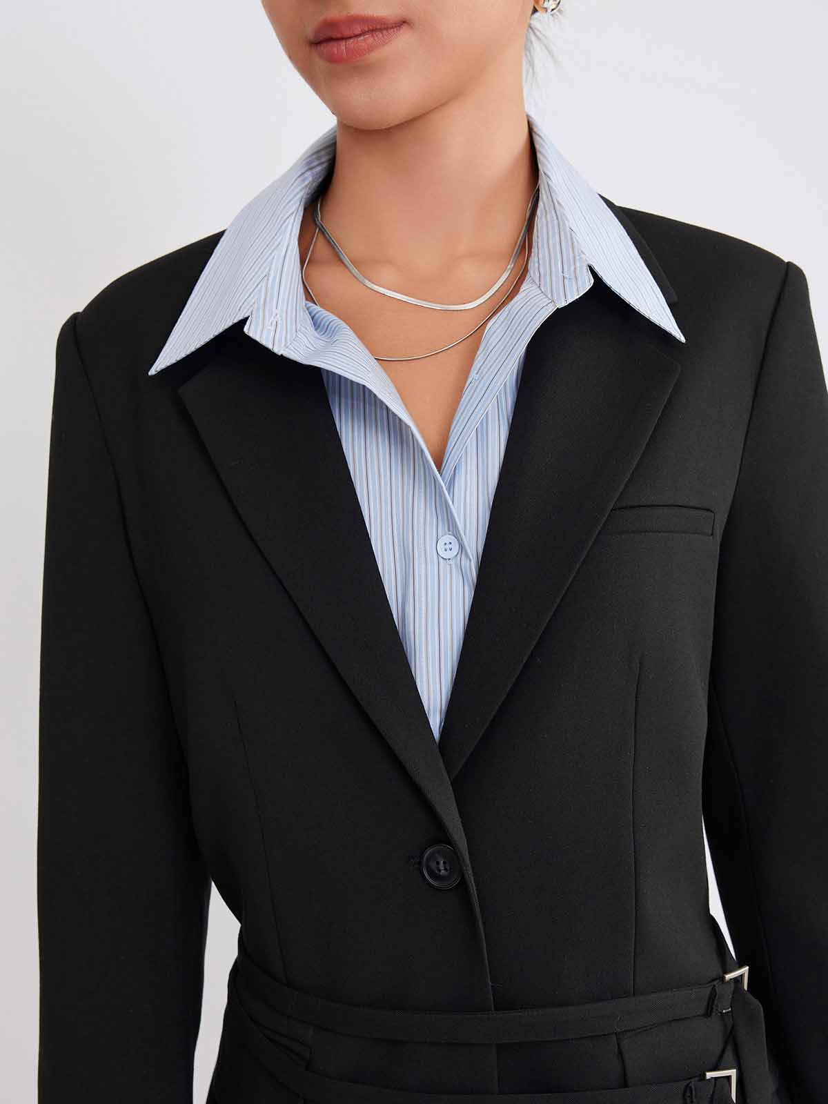 ASOBIO Wool Blend Belted Blazer