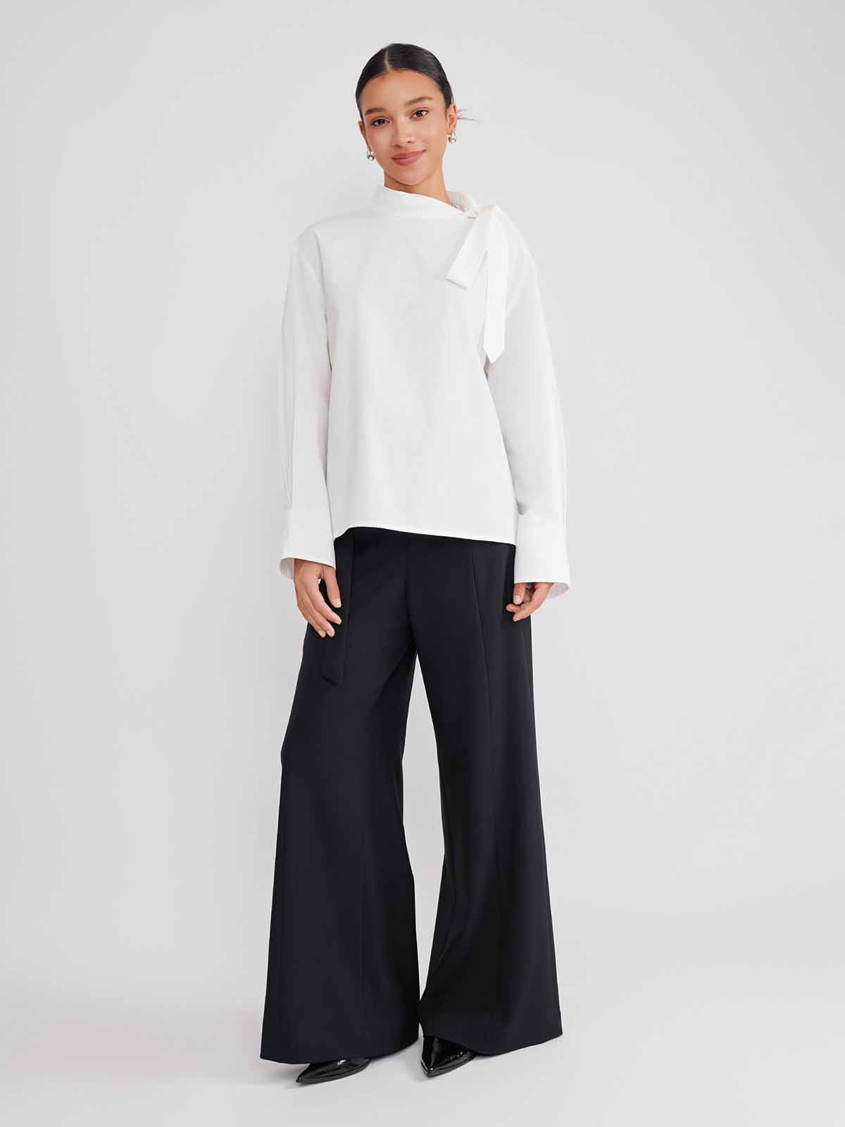 ASOBIO Button-Detail Tie-Neck Blouse