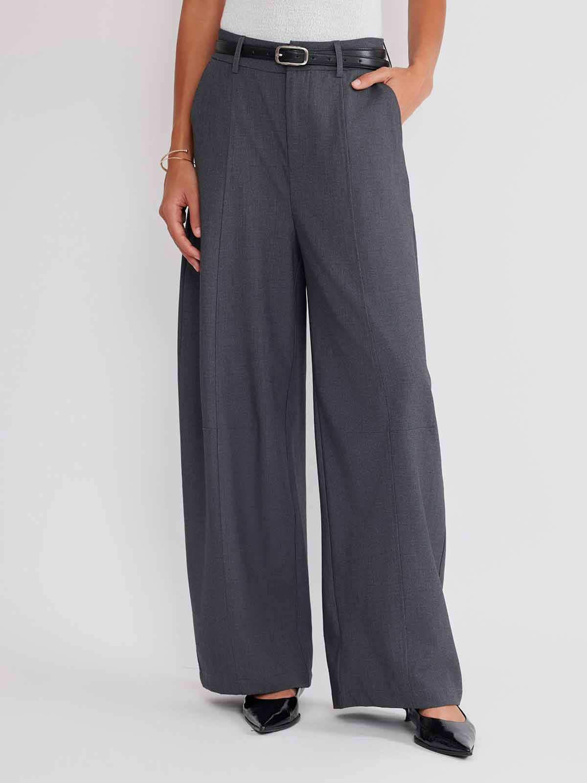 ASOBIO Wool Blend Barrel-Leg Pants