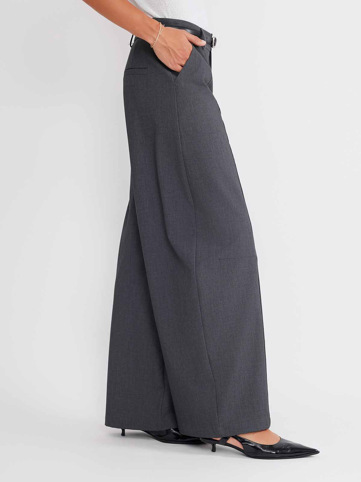 ASOBIO Wool Blend Barrel-Leg Pants