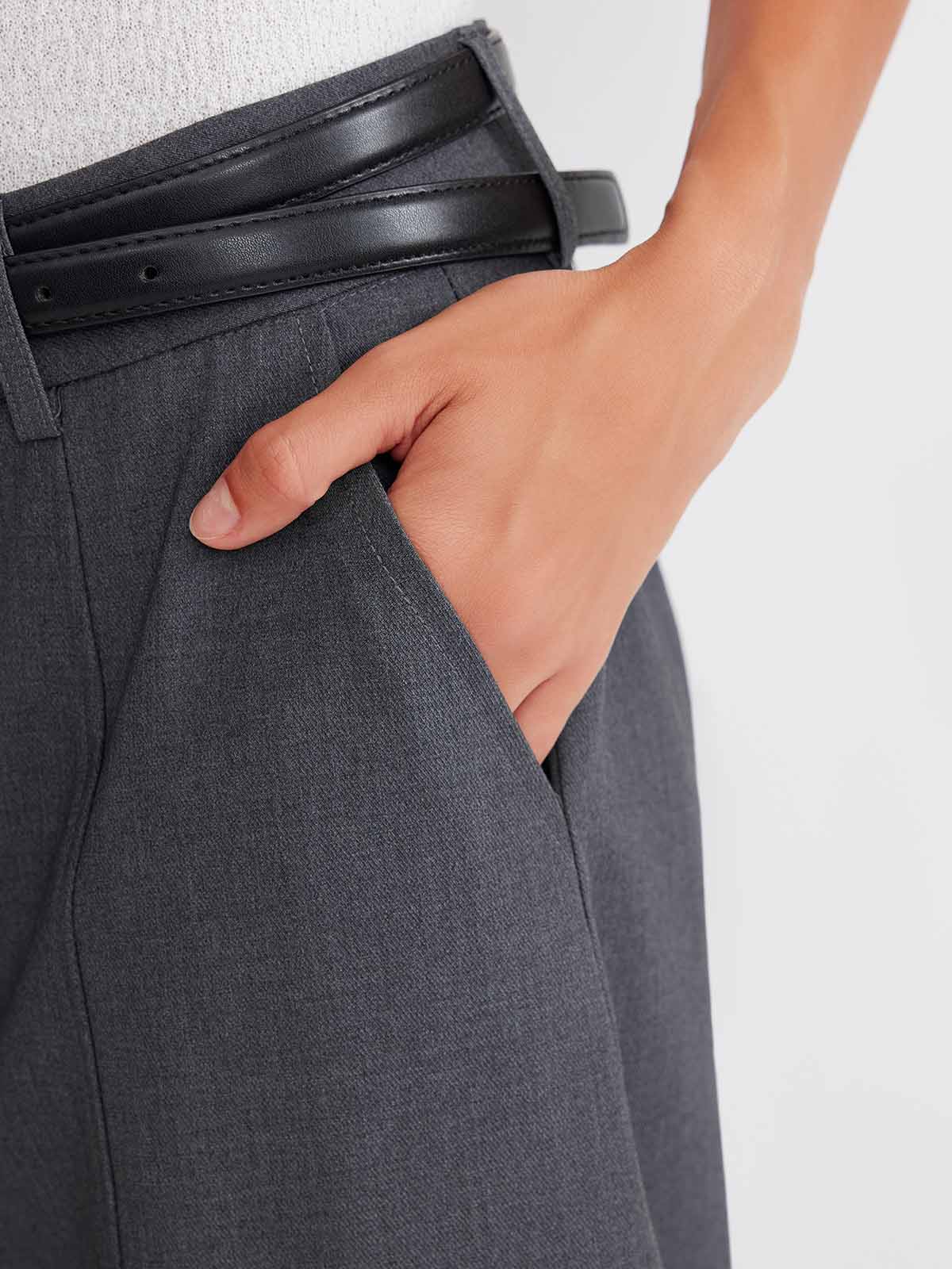 ASOBIO Wool Blend Barrel-Leg Pants