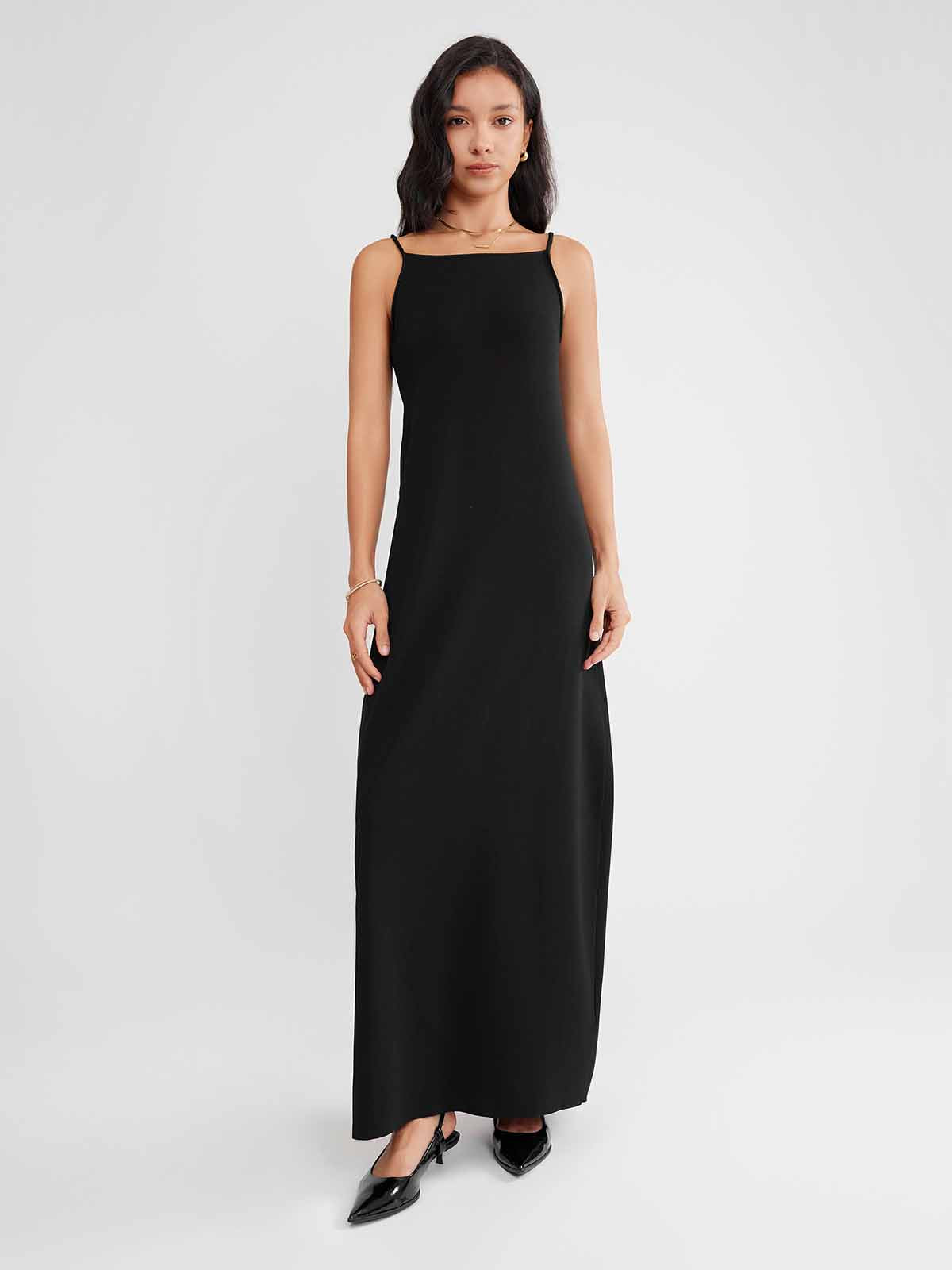 ASOBIO Minimalist Square-Neck Maxi Dress