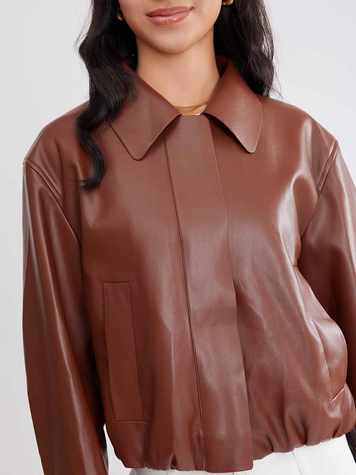 ASOBIO Cropped Faux Leather Jacket