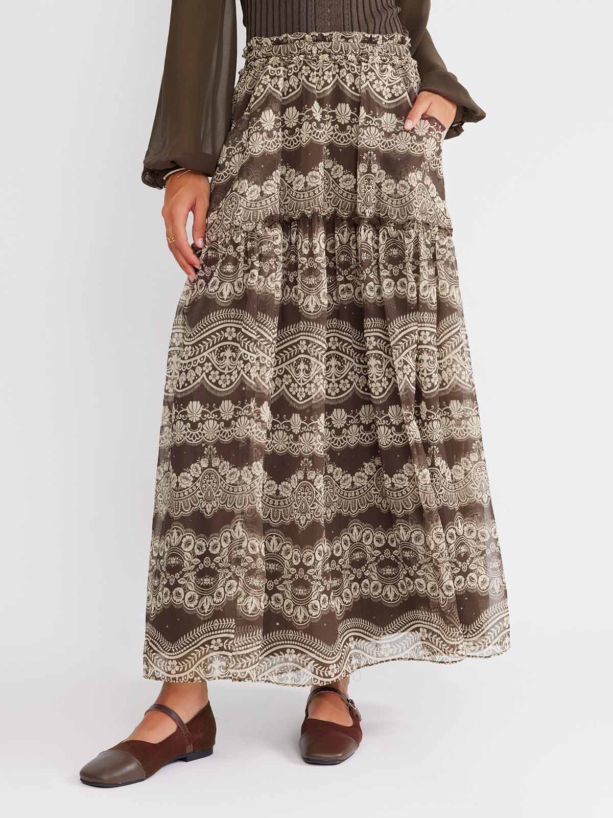 ASOBIO Chiffon Printed Mixi Skirt