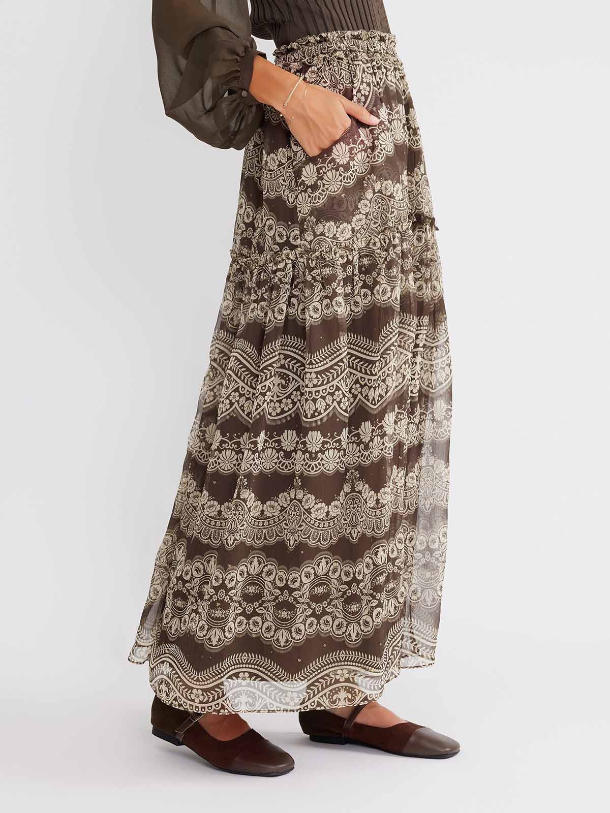 ASOBIO Chiffon Printed Mixi Skirt