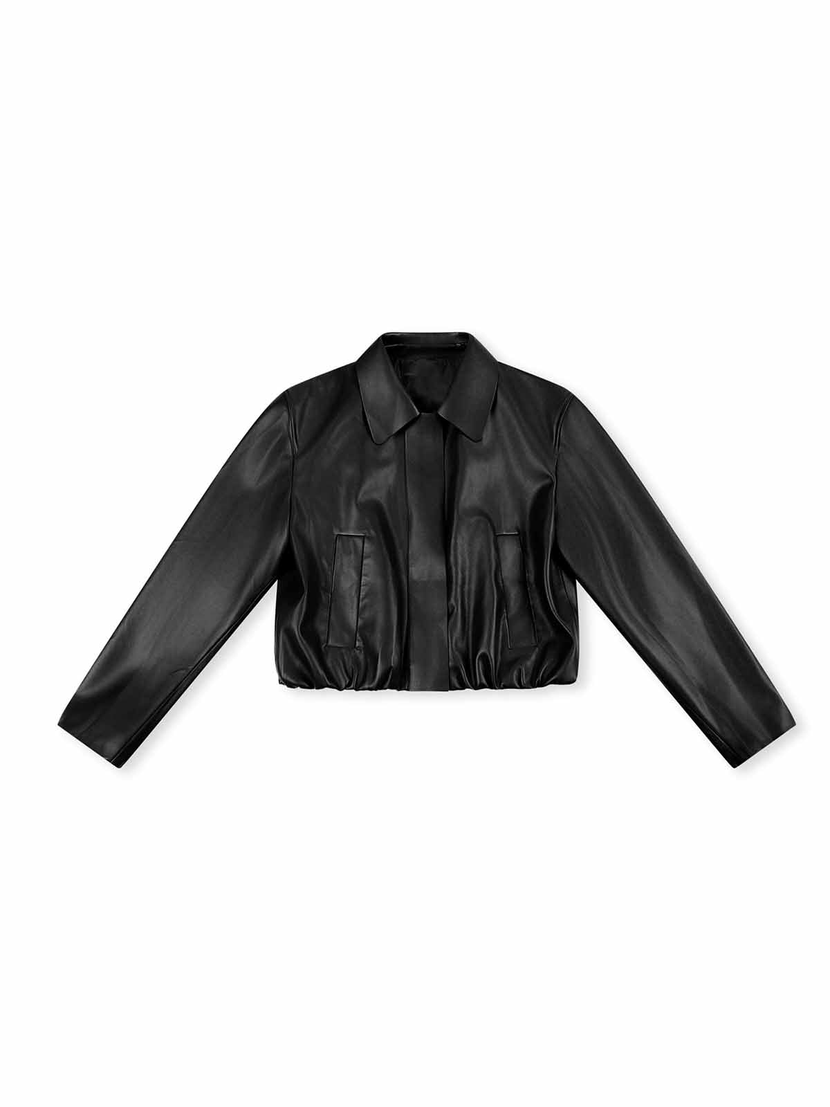 ASOBIO Cropped Faux Leather Jacket