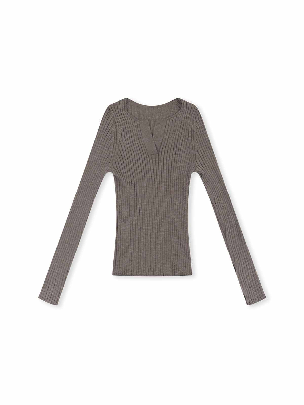 ASOBIO 100% Wool Ribbed V-Neck Pullover Sweater