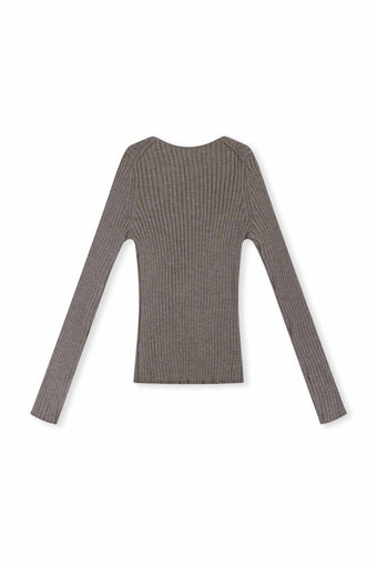 ASOBIO 100% Wool Ribbed V-Neck Pullover Sweater