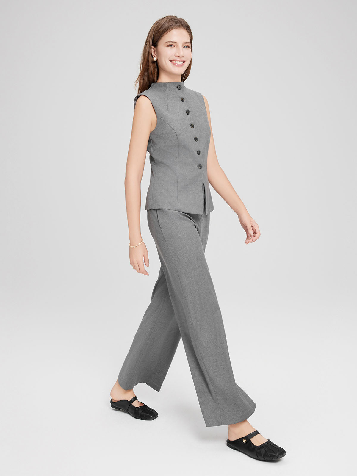 ASOBIO Wool Blend Sleeveless Mockneck Vest