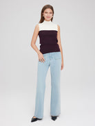 ASOBIO Wool Blend Colorblock Mockneck Knit Top