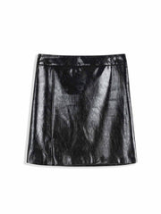 ASOBIO Mid-High Waisted Stretch Leather Mini Skirt